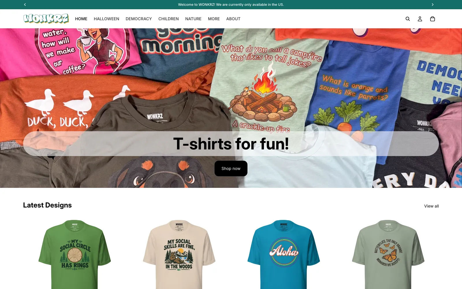 Wonkrz Store homepage